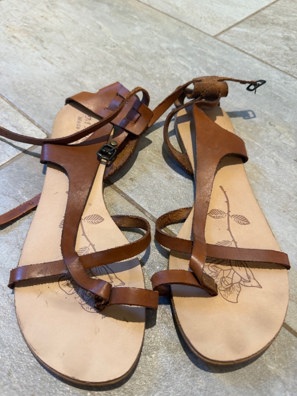 margot Cognac Brown Leather Lace-Up Sandals